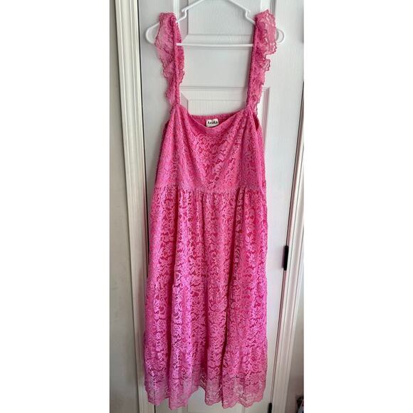 Arula Pink Lace Maxi Smocked Back Dress Boho size 18-20 - Picture 2 of 7